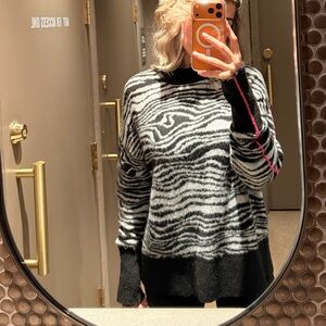 Black and White Zebra Print Sweater with Pink Accents